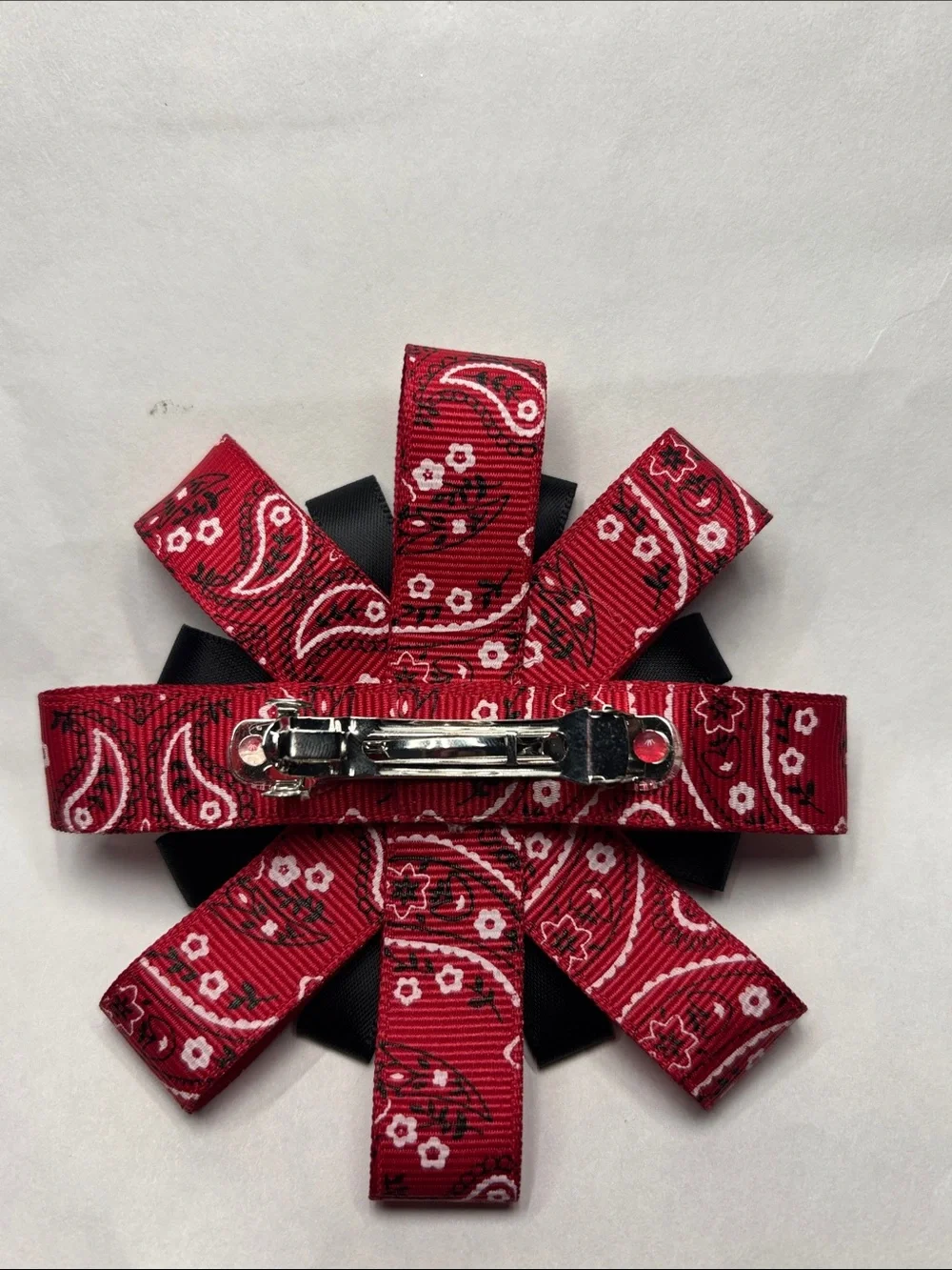 Cowboy Boot Ribbon Hair Bow - Red Bandana & Black Ribbon